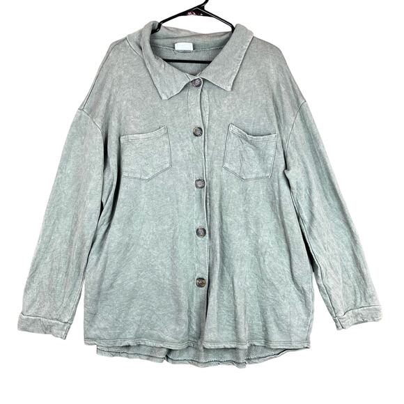 Fantastic Fawn Womens Shacket Green Utility Button Down Oversized Long Sleeve S - Picture 1 of 13